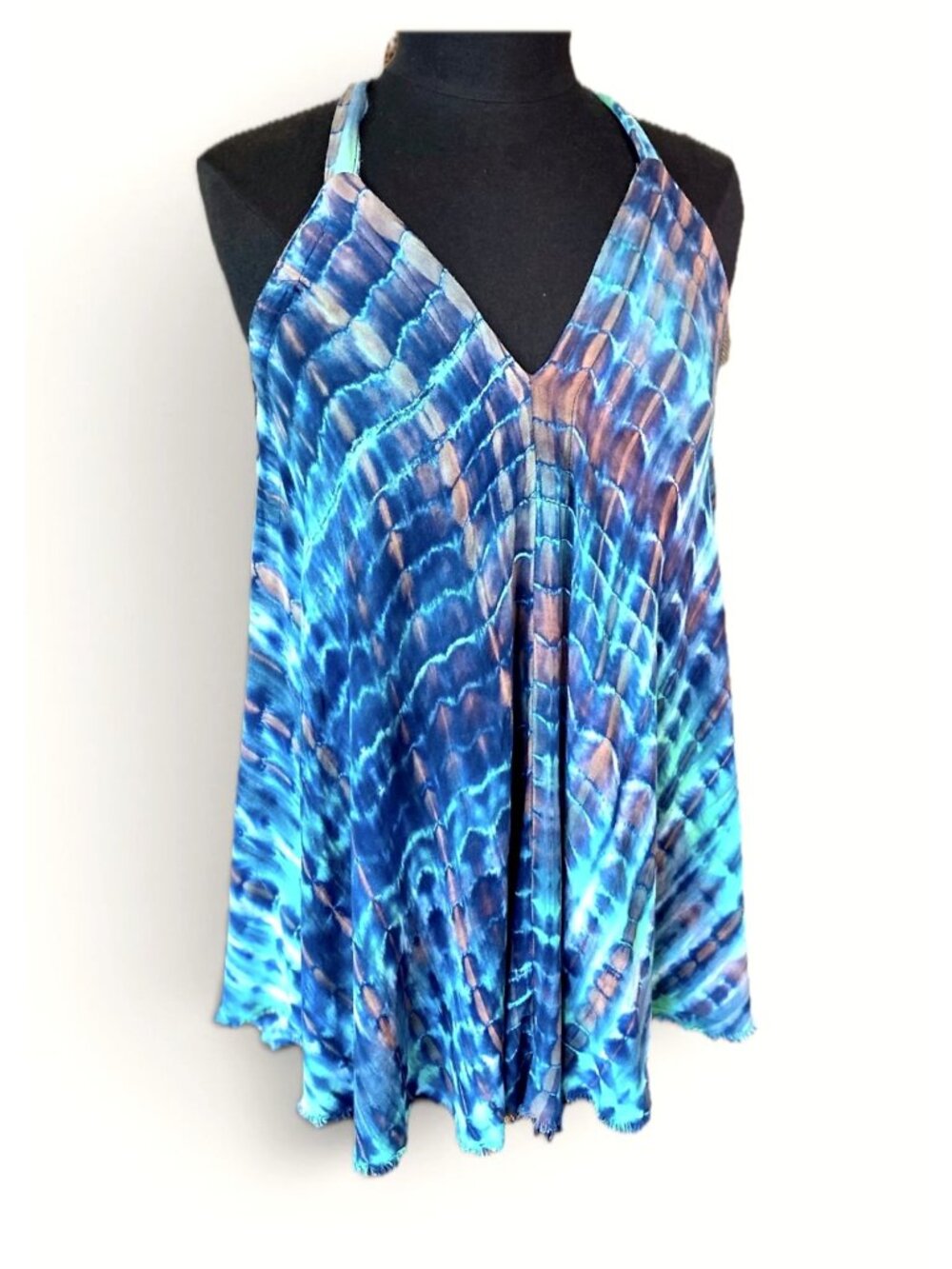 Boho Batik Tie-Dye Convertible Mini Dress - Rayon Beach Cover-up & Tunic